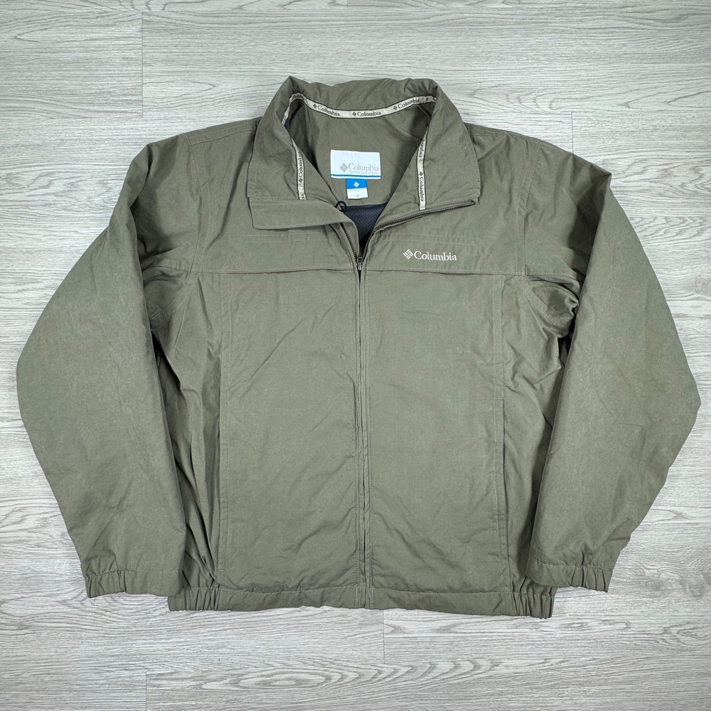 Columbia Mens Jacket Windbreaker Mesh Lined Outdoor Green Medium Full Zip Pocket